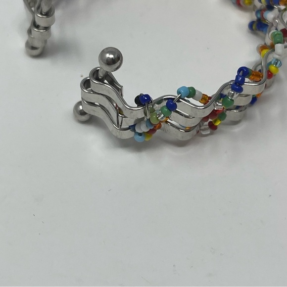 Silver Tone Seed Beads Layered Tiered Cuff Bracelet - Picture 8 of 10